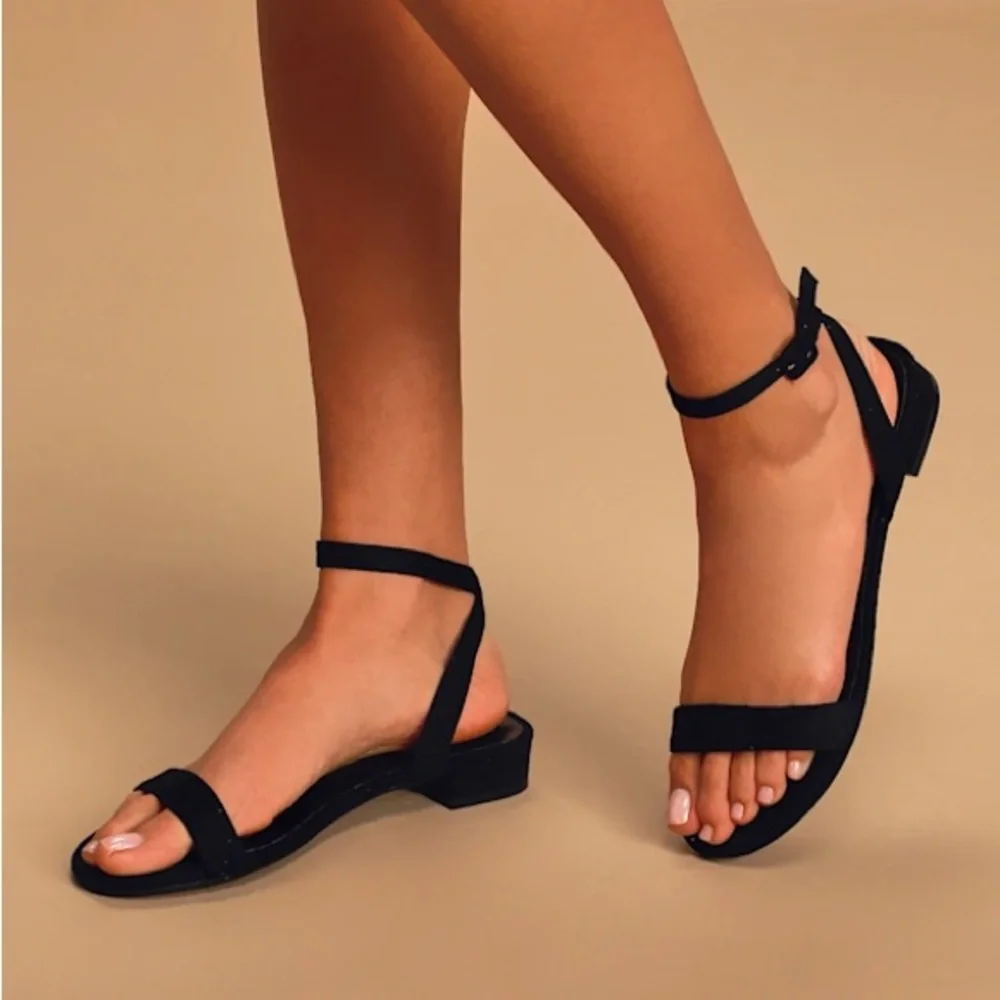 Lulus Darryian Black Suede Ankle Strap Sandals